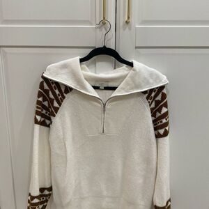 LOFT White and Brown Cowl Neck Sweater with Animal Print